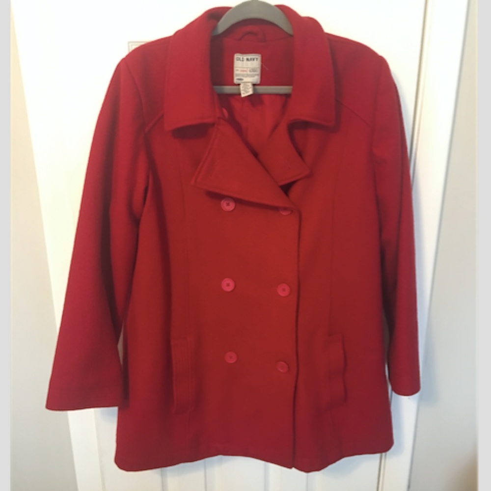 Old Navy Red Wool Pea Coat